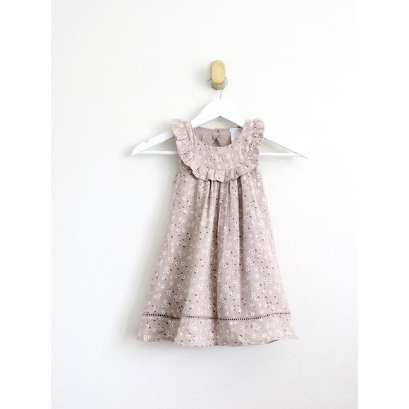 NEW! Tahari Floral Cotton Summer Dress A Line Taupe Tan Color SZ 3T - Picture 1 of 7
